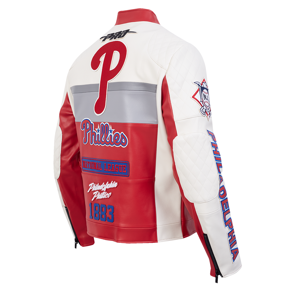 MLB PHILADELPHIA PHILLIES MEN'S MOTO JACKET (EGGSHELL/ RED)