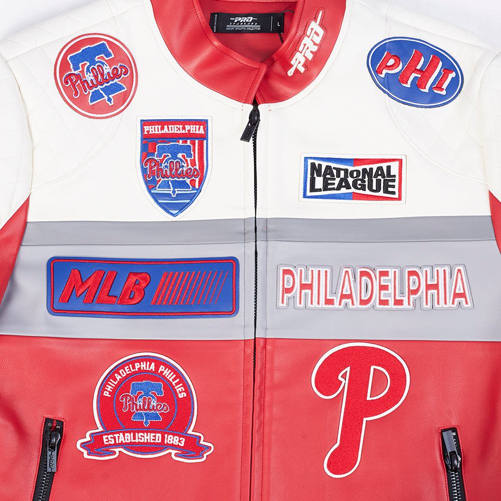 MLB PHILADELPHIA PHILLIES MEN'S MOTO JACKET (EGGSHELL/ RED)