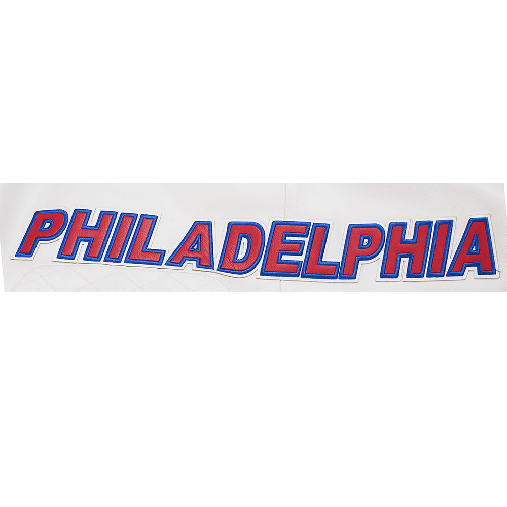 MLB PHILADELPHIA PHILLIES MEN'S MOTO JACKET (EGGSHELL/ RED)