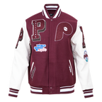 MLB PHILADELPHIA PHILLIES MASH UP VESTE UNIVERSITAIRE EN LAINE CÔTELÉE RÉTRO POUR HOMME (LIE-DE-VIN/BLANC)