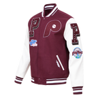 MLB PHILADELPHIA PHILLIES MASH UP VESTE UNIVERSITAIRE EN LAINE CÔTELÉE RÉTRO POUR HOMME (LIE-DE-VIN/BLANC)