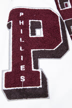 MLB PHILADELPHIA PHILLIES MASH UP VESTE UNIVERSITAIRE EN LAINE CÔTELÉE RÉTRO POUR HOMME (LIE-DE-VIN/BLANC)