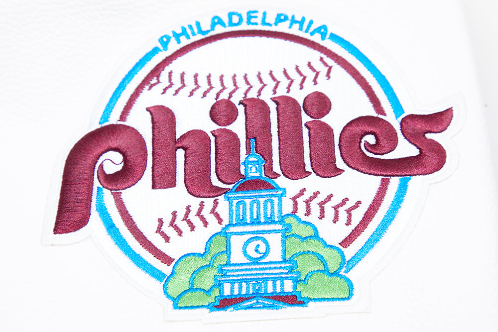 MLB PHILADELPHIA PHILLIES MASH UP VESTE UNIVERSITAIRE EN LAINE CÔTELÉE RÉTRO POUR HOMME (LIE-DE-VIN/BLANC)