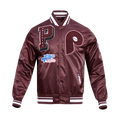MLB PHILADELPHIA PHILLIES MASH UP BLOUSON RÉTRO EN SATIN À BORDS CÔTELÉS POUR HOMME (LIE-DE-VIN)