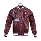 MLB PHILADELPHIA PHILLIES MASH UP BLOUSON RÉTRO EN SATIN À BORDS CÔTELÉS POUR HOMME (LIE-DE-VIN)