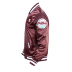 MLB PHILADELPHIA PHILLIES MASH UP BLOUSON RÉTRO EN SATIN À BORDS CÔTELÉS POUR HOMME (LIE-DE-VIN)