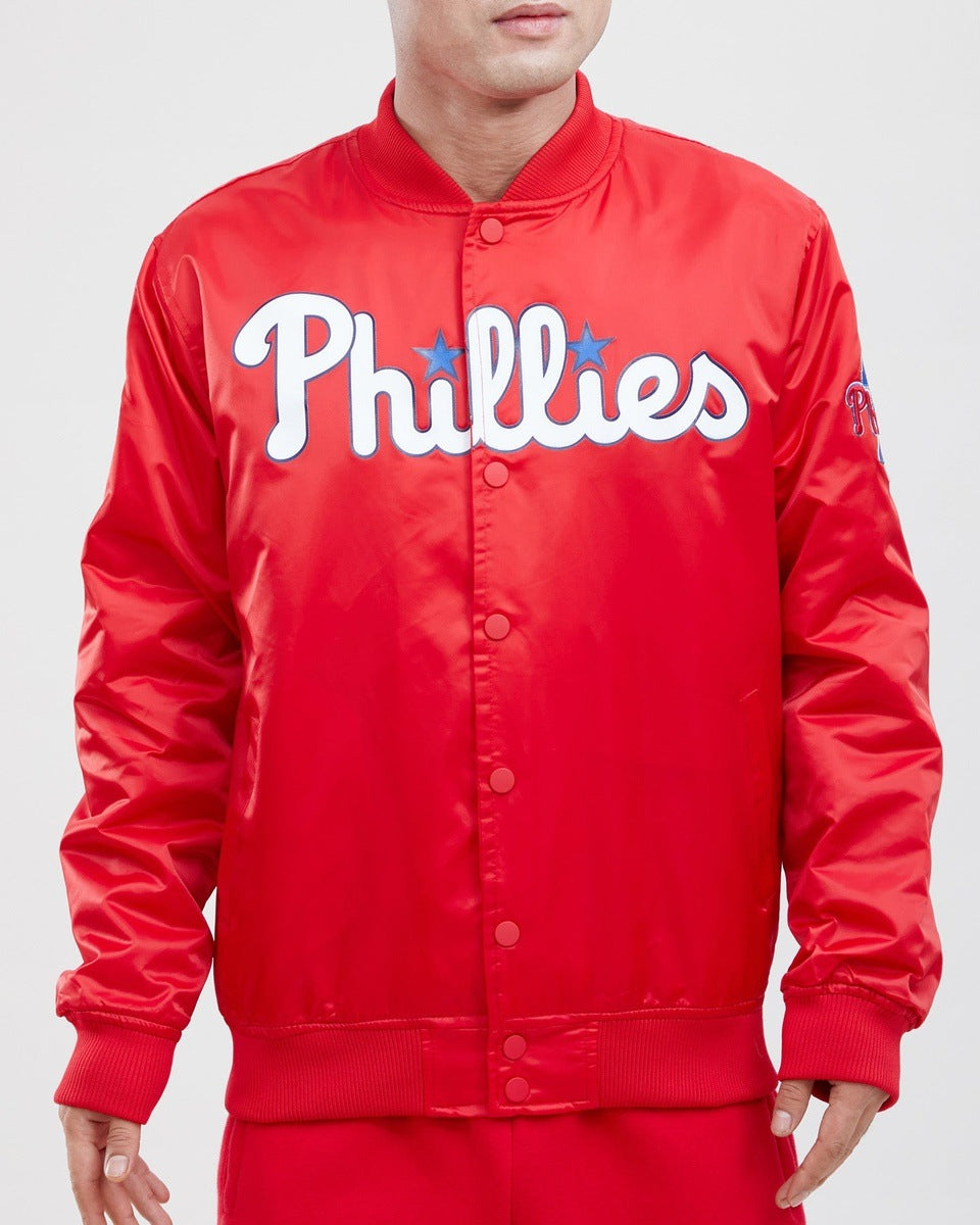 MLB PHILADELPHIA PHILLIES TEAM BIG LOGO MEN'S SATIN JACKET (RED)