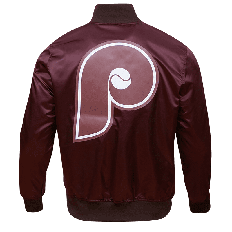 MLB PHILADELPHIA PHILLIES RETRO BIG LOGO MEN'S SATIN JACKET (WINE)