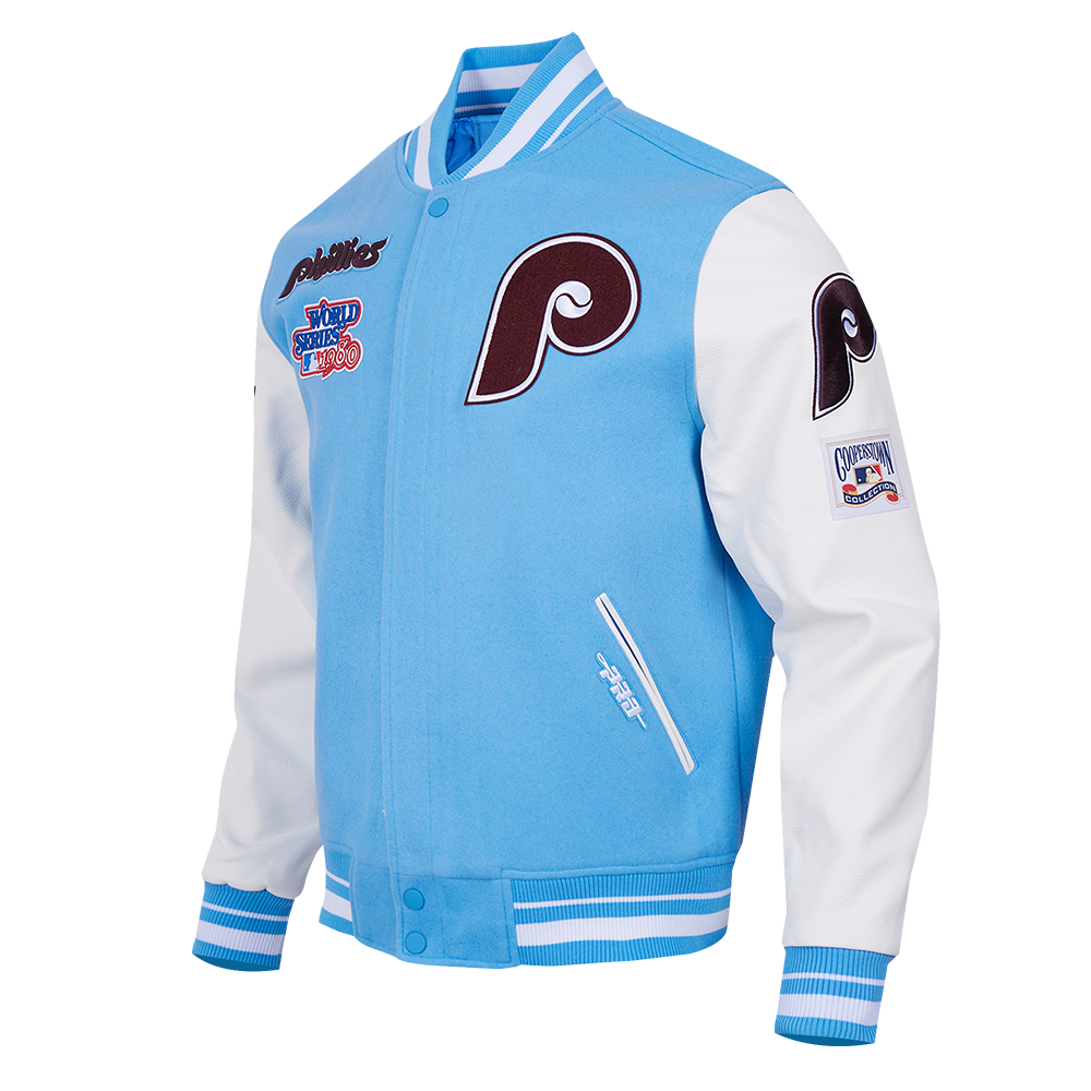 MLB PHILADELPHIA PHILLIES RETRO CLASSIC MEN'S RIB WOOL VARSITY JACKET (UNIVERSITY BLUE/WHITE)