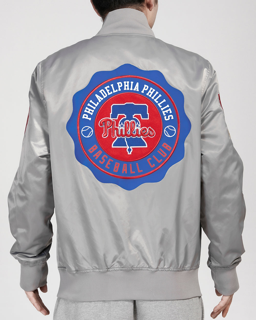 MLB PHILADELPHIA PHILLIES CREST EMBLEM MEN'S SATIN JACKET (GRAY)