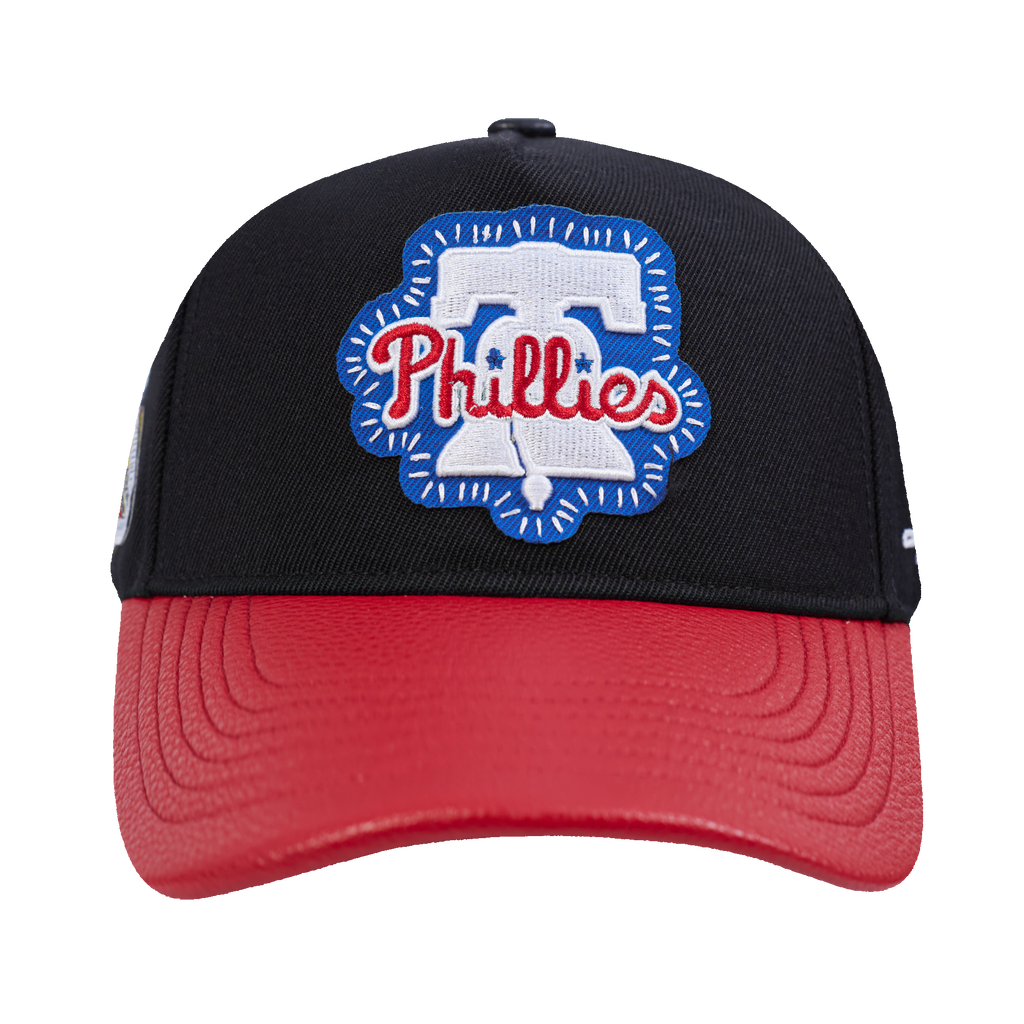 MLB PHILADELPHIA PHILLIES DIY PICK STITCH LEATHER PINCH FRONT STRAPBACK (BLACK)