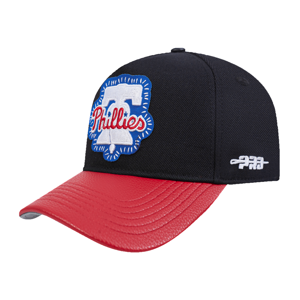 MLB PHILADELPHIA PHILLIES DIY PICK STITCH LEATHER PINCH FRONT STRAPBACK (BLACK)