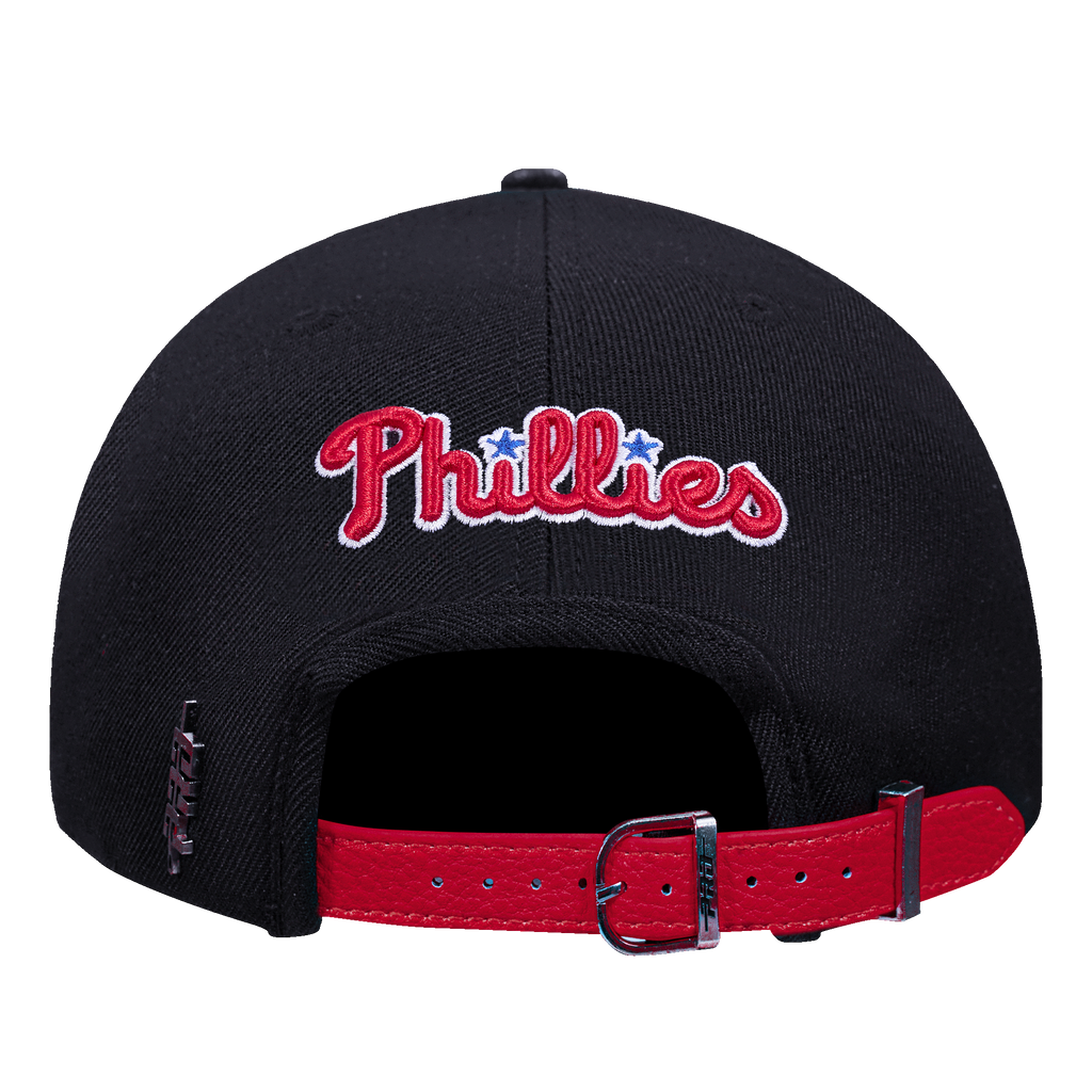 MLB PHILADELPHIA PHILLIES DIY PICK STITCH LEATHER PINCH FRONT STRAPBACK (BLACK)