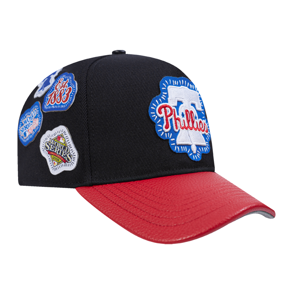 MLB PHILADELPHIA PHILLIES DIY PICK STITCH LEATHER PINCH FRONT STRAPBACK (BLACK)
