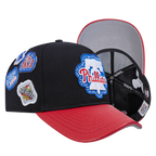 MLB PHILADELPHIA PHILLIES DIY PICK STITCH LEATHER PINCH FRONT STRAPBACK (BLACK)