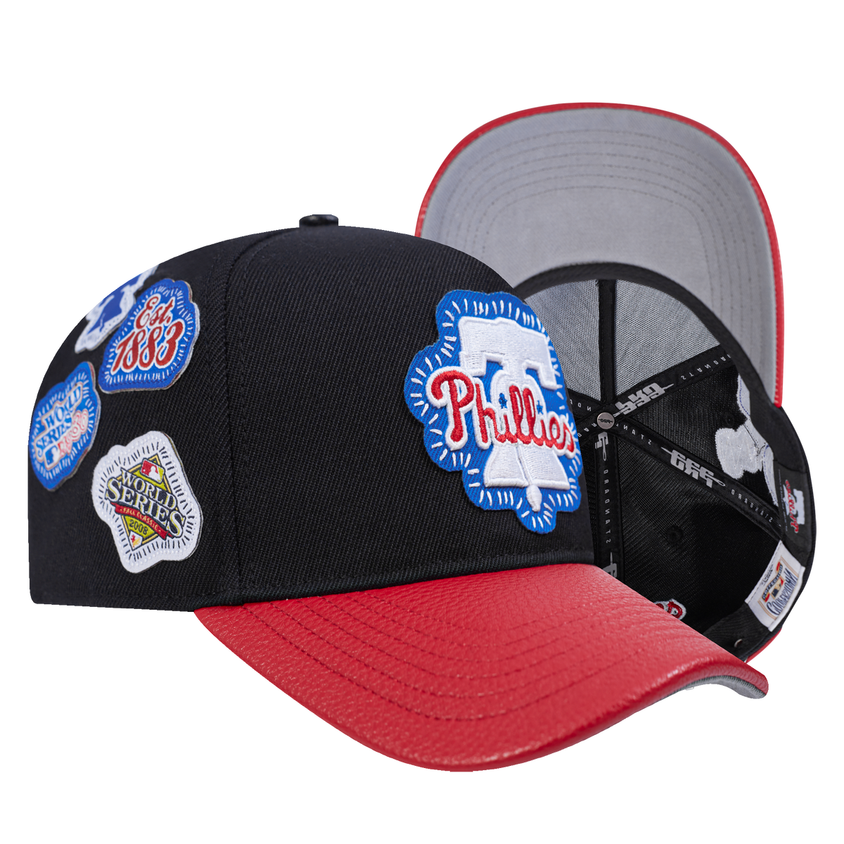 MLB PHILADELPHIA PHILLIES DIY PICK STITCH LEATHER PINCH FRONT STRAPBACK (BLACK)