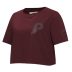 MLB PHILADELPHIA PHILLIES TRIPLE TONAL SINGLE JERSEY BOXY WOMEN'S TEE (WINE)