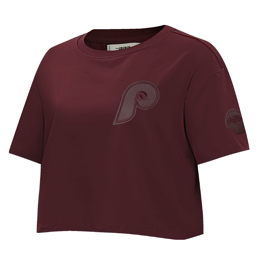 MLB PHILADELPHIA PHILLIES TRIPLE TONAL SINGLE JERSEY BOXY WOMEN'S TEE (WINE)