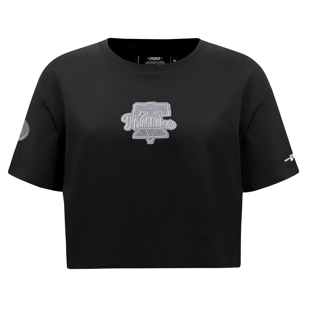 MLB PHILADELPHIA PHILLIES REVERSE FRENCH TERRY HAUT EN JERSEY SIMPLE À COUPE CARRÉE POUR FEMME (NOIR)