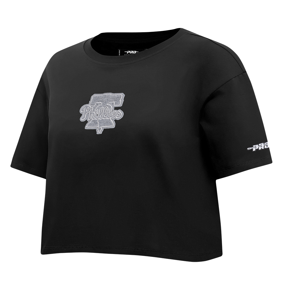 MLB PHILADELPHIA PHILLIES REVERSE FRENCH TERRY WOMEN'S SINGLE JERSEY BOXY TOP (BLACK)