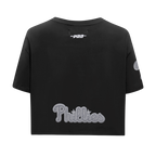 MLB PHILADELPHIA PHILLIES REVERSE FRENCH TERRY HAUT EN JERSEY SIMPLE À COUPE CARRÉE POUR FEMME (NOIR)