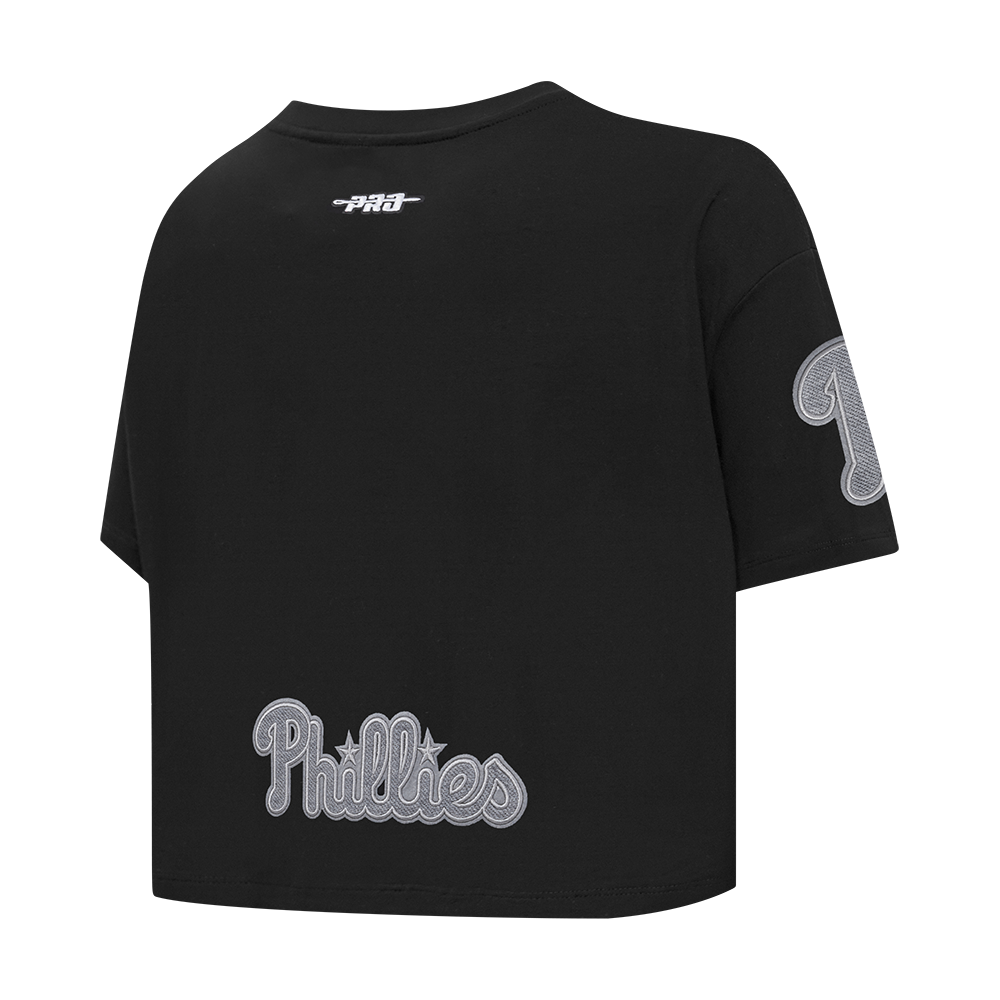 MLB PHILADELPHIA PHILLIES REVERSE FRENCH TERRY HAUT EN JERSEY SIMPLE À COUPE CARRÉE POUR FEMME (NOIR)