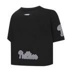 MLB PHILADELPHIA PHILLIES REVERSE FRENCH TERRY HAUT EN JERSEY SIMPLE À COUPE CARRÉE POUR FEMME (NOIR)