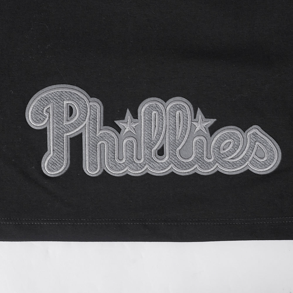 MLB PHILADELPHIA PHILLIES REVERSE FRENCH TERRY HAUT EN JERSEY SIMPLE À COUPE CARRÉE POUR FEMME (NOIR)