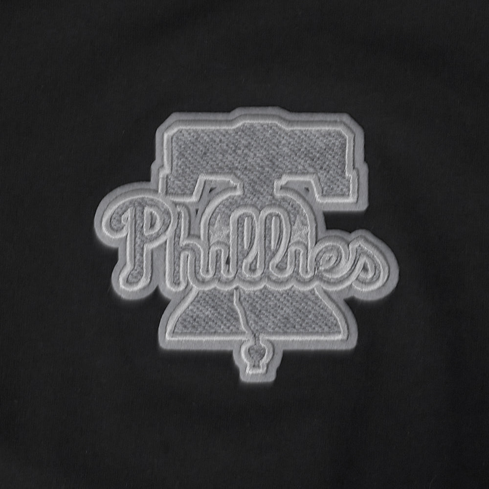 MLB PHILADELPHIA PHILLIES REVERSE FRENCH TERRY HAUT EN JERSEY SIMPLE À COUPE CARRÉE POUR FEMME (NOIR)