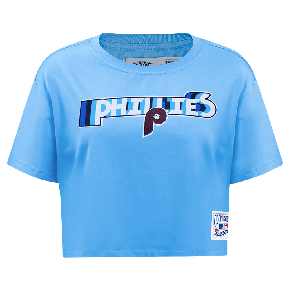MLB PHILADELPHIA PHILLIES RETRO ELEVATION HAUT EN JERSEY SIMPLE À COUPE CARRÉE POUR FEMME (BLEU UNIVERSITÉ)