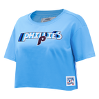 MLB PHILADELPHIA PHILLIES RETRO ELEVATION HAUT EN JERSEY SIMPLE À COUPE CARRÉE POUR FEMME (BLEU UNIVERSITÉ)