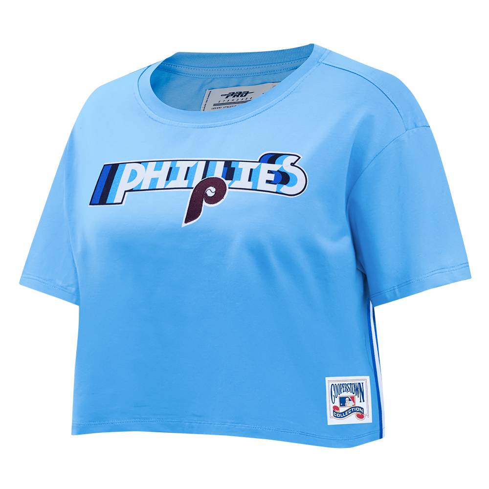 MLB PHILADELPHIA PHILLIES RETRO ELEVATION WOMEN'S SINGLE JERSEY BOXY TOP (UNIVERSITY BLUE)
