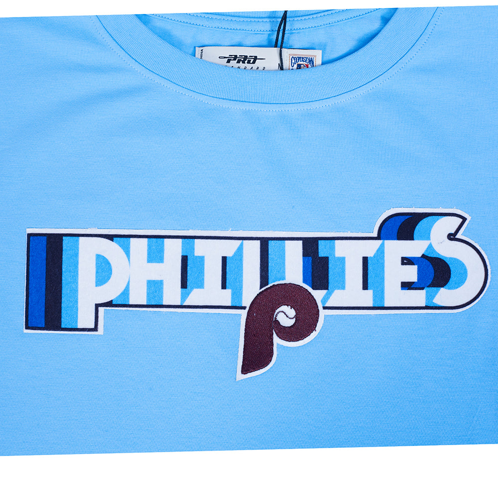 MLB PHILADELPHIA PHILLIES RETRO ELEVATION HAUT EN JERSEY SIMPLE À COUPE CARRÉE POUR FEMME (BLEU UNIVERSITÉ)