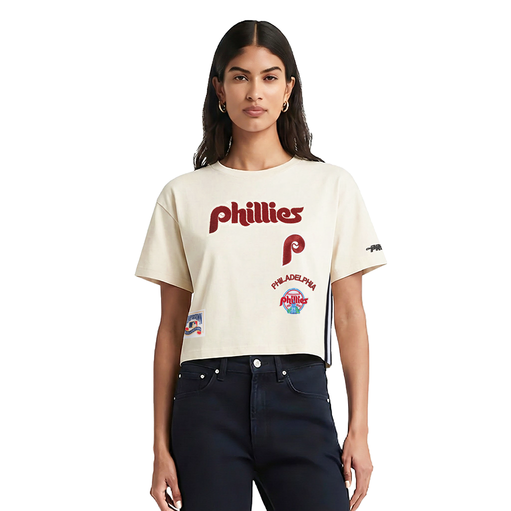 MLB PHILADELPHIA PHILLIES RETRO CLASSIC HAUT EN JERSEY SIMPLE À COUPE CARRÉE POUR FEMME (COQUILLE D'ŒUF)