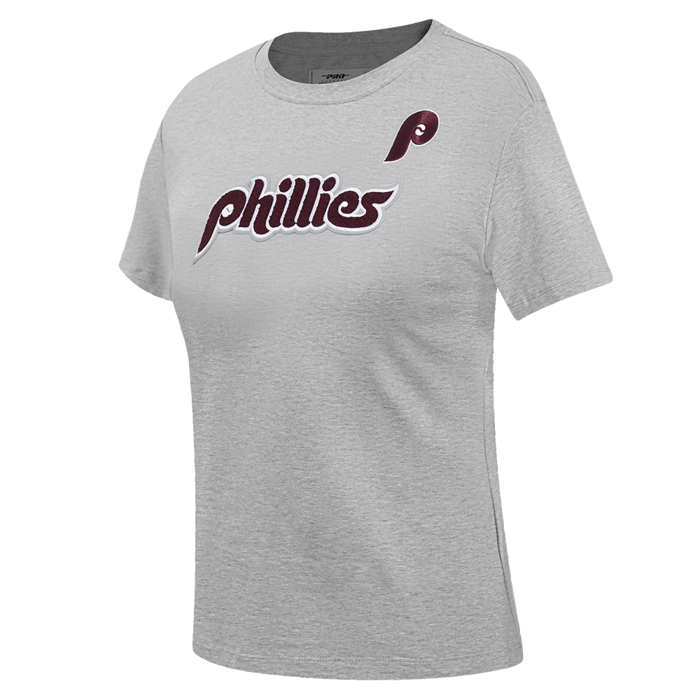 MLB PHILADELPHIA PHILLIES RETRO CLASSIC HAUT AJUSTÉ À MANCHES COURTES POUR FEMME (GRIS CHINÉ)