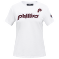 MLB PHILADELPHIA PHILLIES RETRO CLASSIC SHORT SLEEVE WOMEN'S SLIM FIT TOP (WHITE)