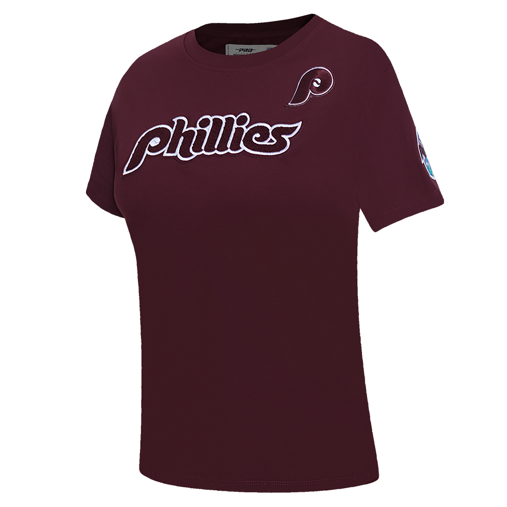 MLB PHILADELPHIA PHILLIES RETRO CLASSIC SHORT SLEEVE WOMEN'S SLIM FIT TOP (WINE)
