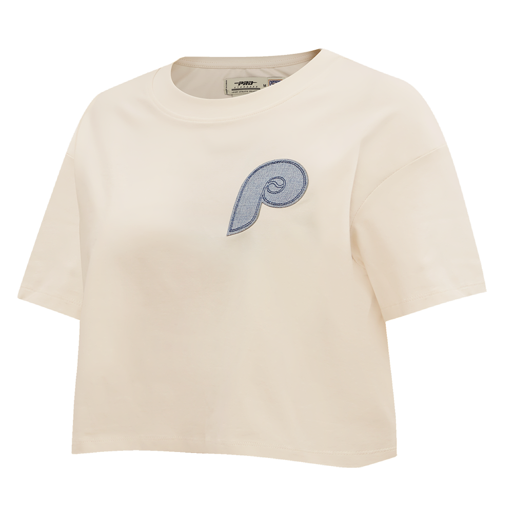 MLB PHILADELPHIA PHILLIES VARSITY BLUES WOMEN'S BOXY TOP (LINEN)
