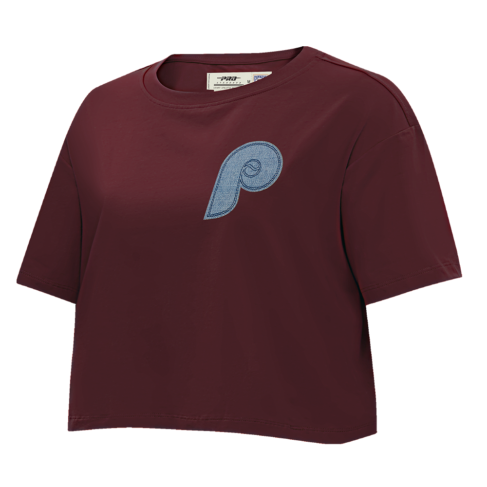 MLB PHILADELPHIA PHILLIES VARSITY BLUES WOMEN'S BOXY TOP (WINE)