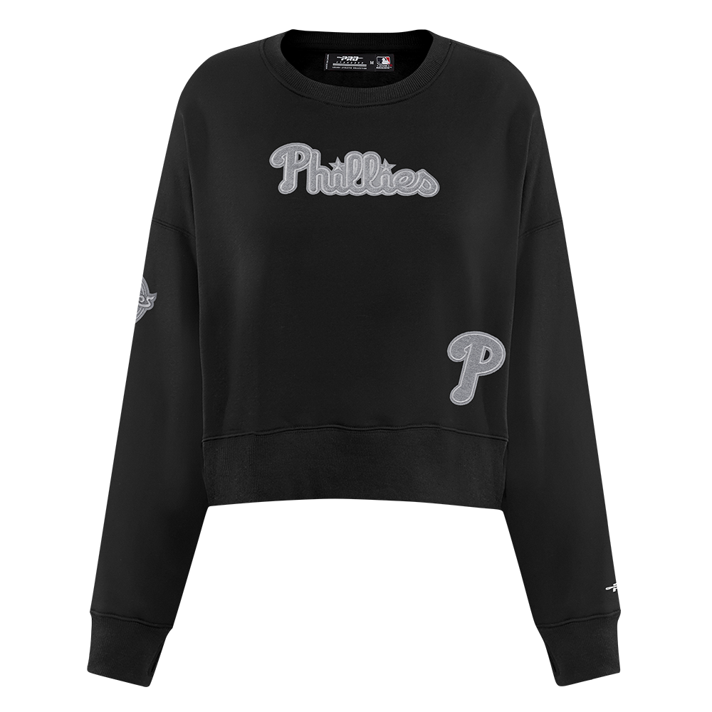 MLB PHILADELPHIA PHILLIES REVERSE FRENCH TERRY CHANDAIL À COL ROND EN MOLLETON POUR FEMME (NOIR)