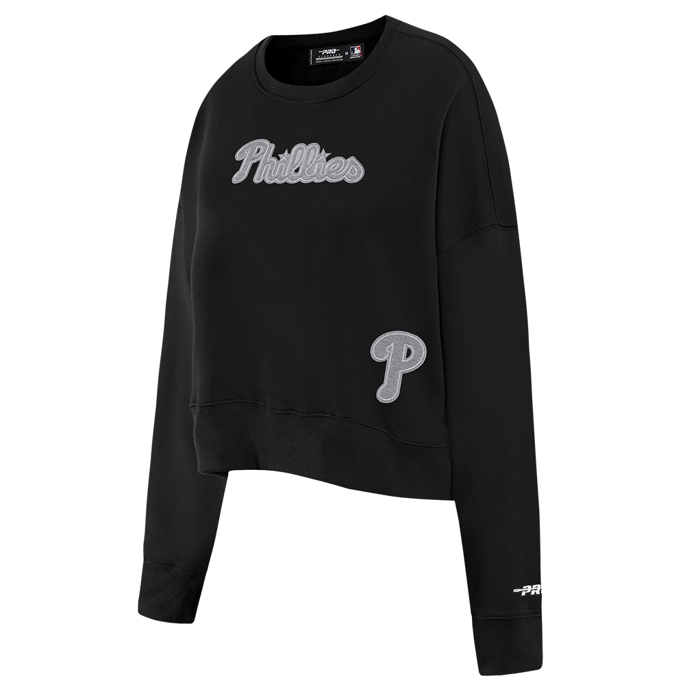MLB PHILADELPHIA PHILLIES REVERSE FRENCH TERRY WOMEN'S FLEECE CREWNECK (BLACK)