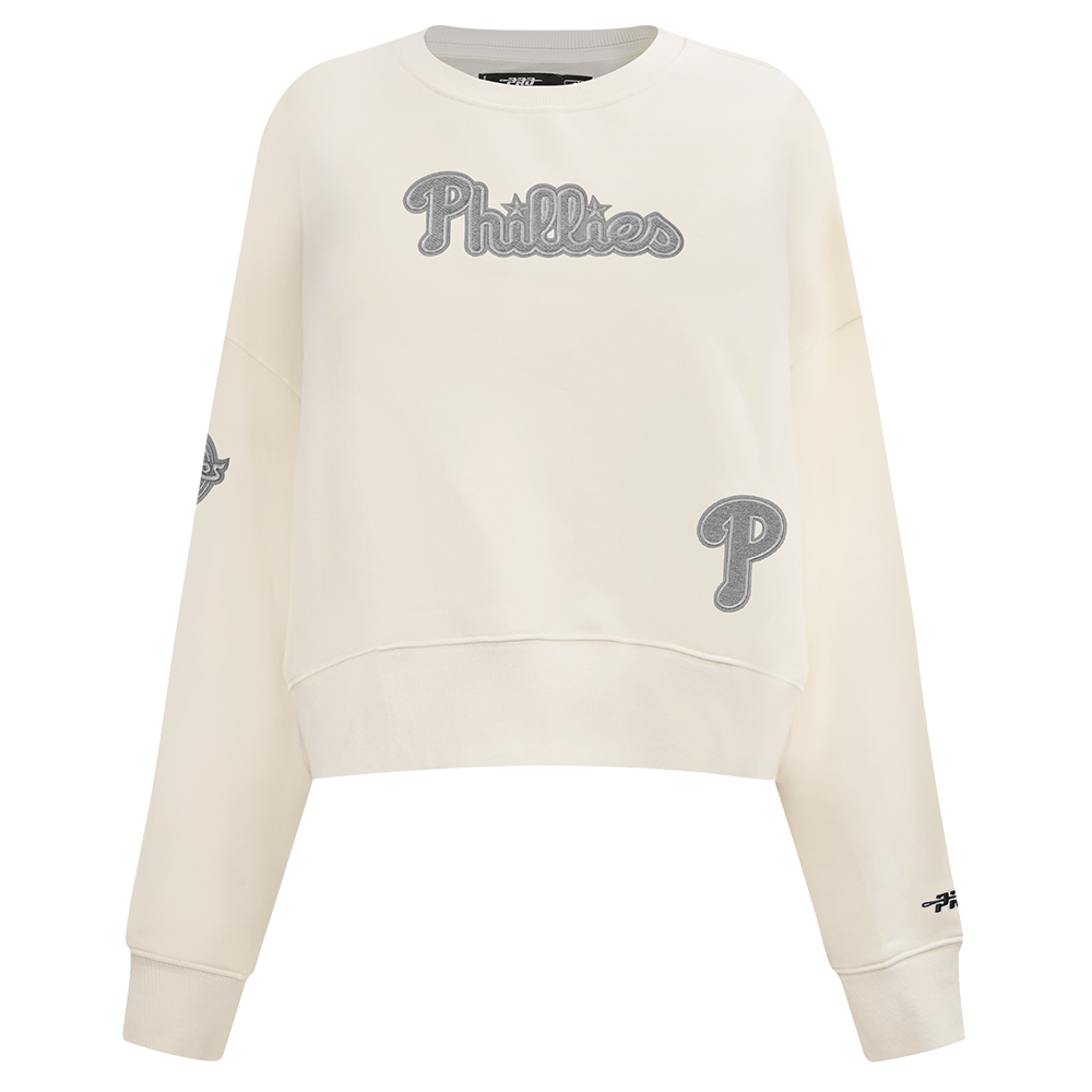MLB PHILADELPHIA PHILLIES REVERSE FRENCH TERRY CHANDAIL À COL ROND EN MOLLETON POUR FEMME (COQUILLE D'ŒUF)