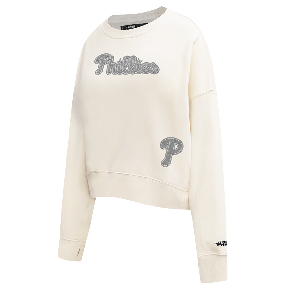 MLB PHILADELPHIA PHILLIES REVERSE FRENCH TERRY WOMEN'S FLEECE CREWNECK (EGGSHELL)