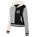 MLB PHILADELPHIA PHILLIES REVERSE FRENCH TERRY WOMEN'S COLOR BLOCK FLEECE FULL ZIP HOODIE (BLACK/GRAY/EGGSHELL)