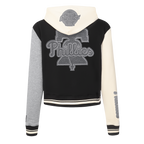 MLB PHILADELPHIA PHILLIES REVERSE FRENCH TERRY WOMEN'S COLOR BLOCK FLEECE FULL ZIP HOODIE (BLACK/GRAY/EGGSHELL)