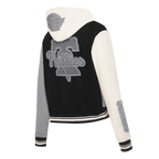 MLB PHILADELPHIA PHILLIES REVERSE FRENCH TERRY WOMEN'S COLOR BLOCK FLEECE FULL ZIP HOODIE (BLACK/GRAY/EGGSHELL)