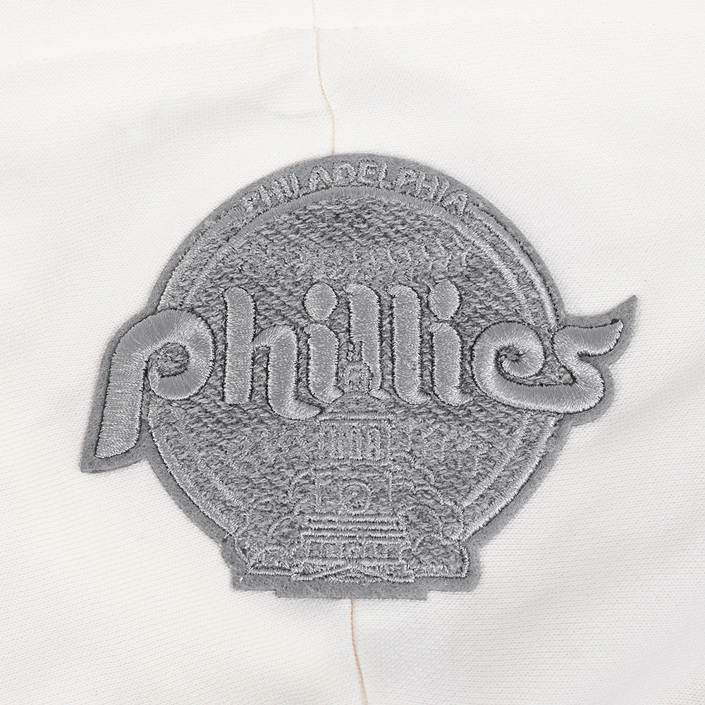 MLB PHILADELPHIA PHILLIES REVERSE FRENCH TERRY WOMEN'S COLOR BLOCK FLEECE FULL ZIP HOODIE (BLACK/GRAY/EGGSHELL)