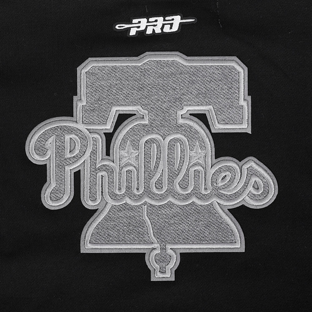 MLB PHILADELPHIA PHILLIES REVERSE FRENCH TERRY WOMEN'S COLOR BLOCK FLEECE FULL ZIP HOODIE (BLACK/GRAY/EGGSHELL)