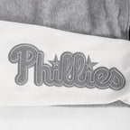MLB PHILADELPHIA PHILLIES REVERSE FRENCH TERRY WOMEN'S COLOR BLOCK FLEECE FULL ZIP HOODIE (BLACK/GRAY/EGGSHELL)