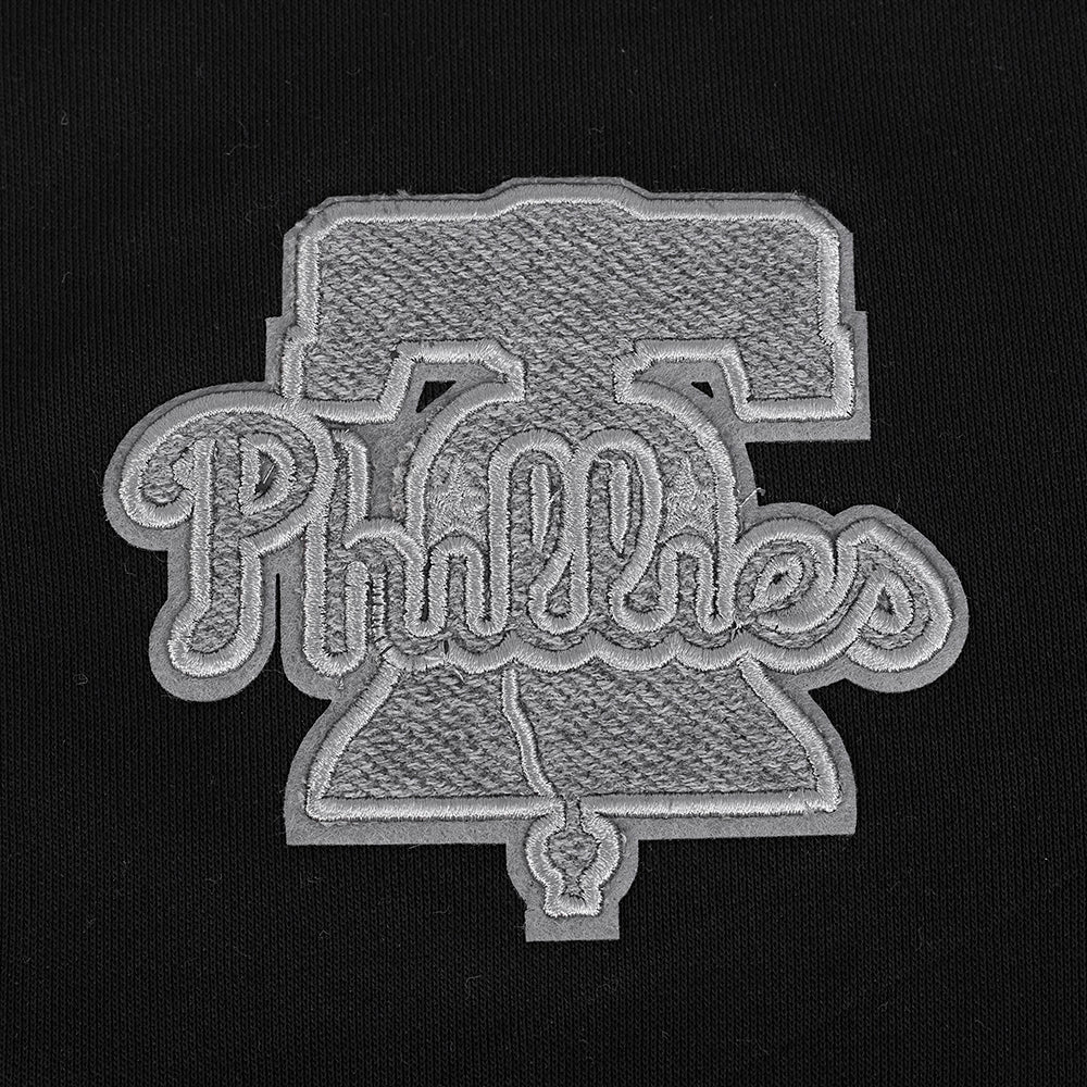 MLB PHILADELPHIA PHILLIES REVERSE FRENCH TERRY WOMEN'S COLOR BLOCK FLEECE FULL ZIP HOODIE (BLACK/GRAY/EGGSHELL)